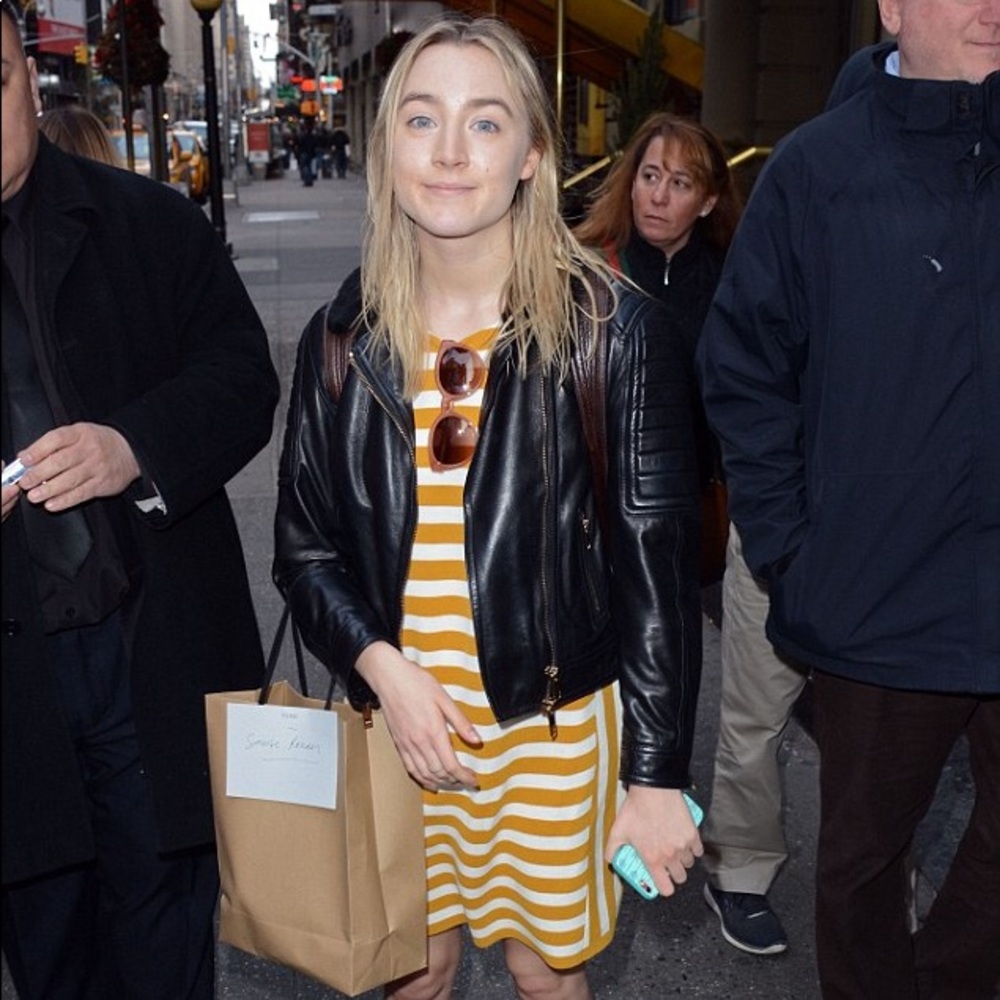 Mustard striped cotton knit dress from Ann Taylor.
